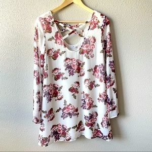 TOBI Floral Print Long Sleeve Criss Cross Mini Shift Dress Small Fairycore Boho